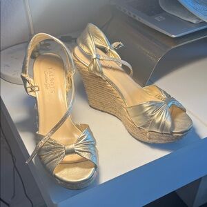 Talbots Gold Wedge Sandals with Ankle Strap